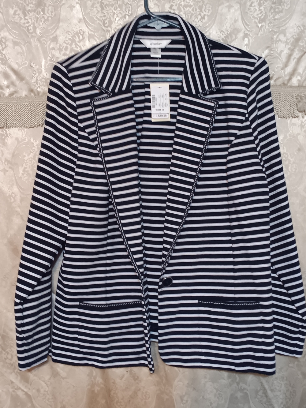 Christopher & BANKS Navy & White Striped Knit Blazer